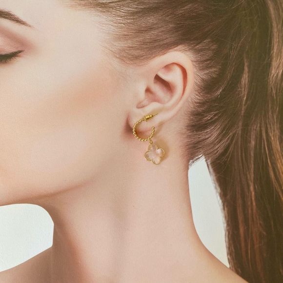 18K Gold Plated Mia Clover Drop Beaded Hoop Earrings - Picture 4 of 4